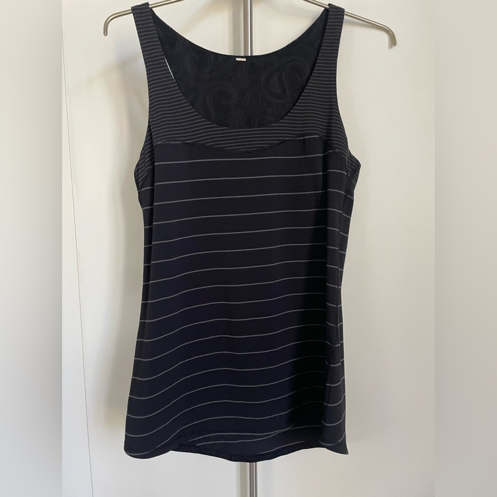 Lululemon Athletica Black and Gray Striped Tank Top